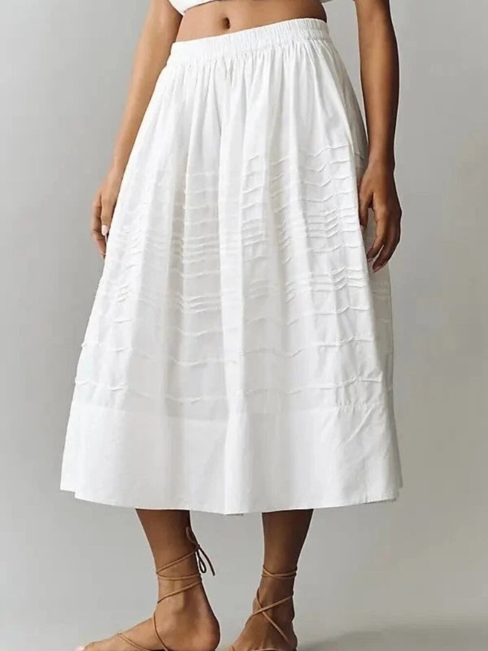 Anthropologie Maeve Cotton Pintuck Women's Midi Skirt Pull-On Solid XS 290440